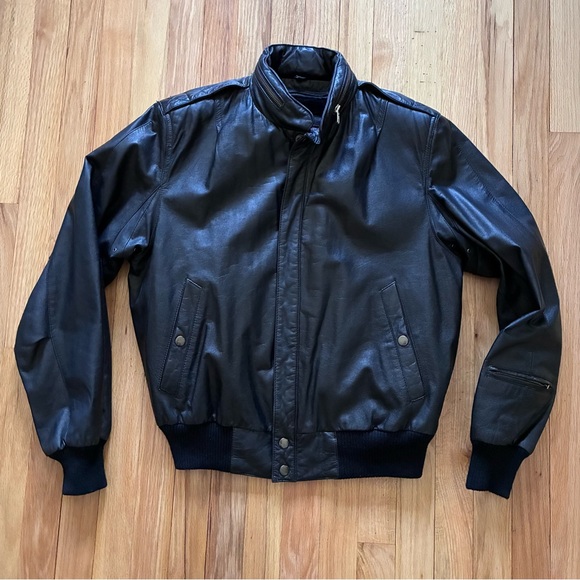 Vintage 1982 Mens MIRAGE Leather bomber aviator style jacket Black. Size 42 - Picture 6 of 15